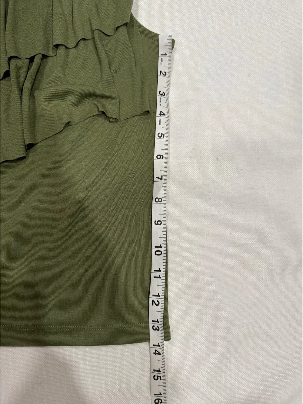 J.Crew Olive Green Ruffle Asymmetric Tank Top Size Medium Sleeveless Ribbed